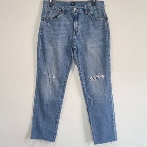 GAP High Rise Girlfriend Medium Bowery Jeans in Medium Destroy
